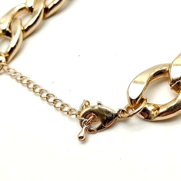 Mint Green Chunky Curb Link Gold Tone Statement Necklace - Picture 7 of 16